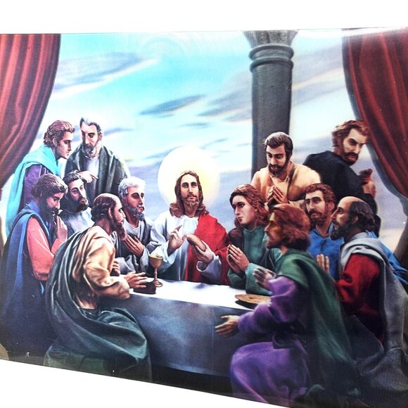 Lenticular 3D Jesus Last Supper Apostles Religious Print Vintage Vtg - Picture 4 of 9